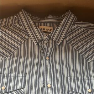 Ariat Men's Navy and White Striped Button Down Shirt